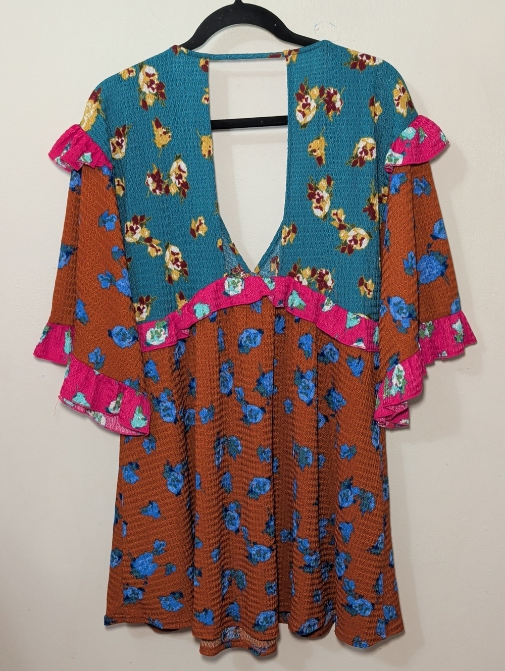 Anthropologie Ruffled Floral Mini Dress Deep V-neck Babydoll NEW Women's Size S - Picture 6 of 6